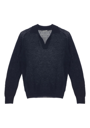 Auralee sheer knit skipper polo - Blue