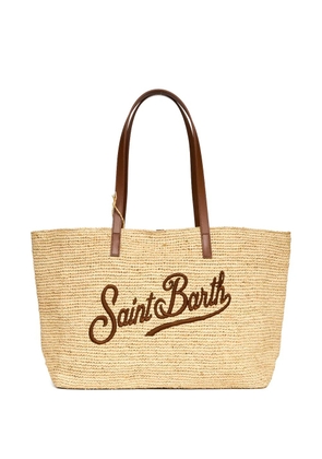 MC2 Saint Barth City logo-embroidered raffia tote bag - Neutrals