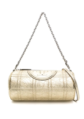 Tory Burch Fleming piped-trim metallic-leather tote bag - Gold