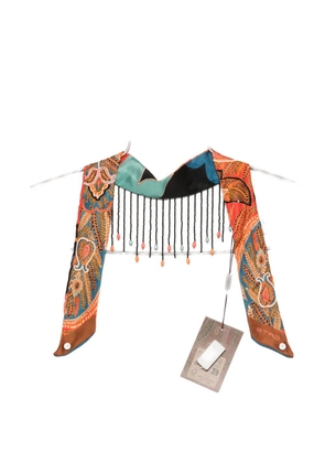 ETRO paisley-pattern beaded-fringe neckerchief - Brown