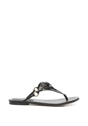 ISABEL MARANT Elato leather flowers-detail flat sandals - Black