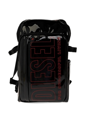 Diesel patent-finish logo-print backpack - Black