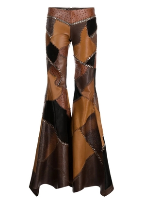 Roberto Cavalli patchwork flared leather trousers - Brown