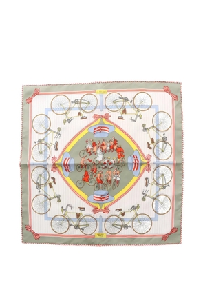 Hermès Pre-Owned 2010's Les Becanes bicycle print silk scarf - White
