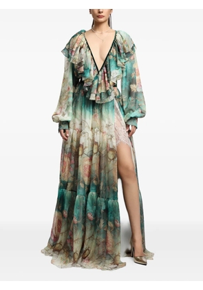 MIAU by Clara Rotescu floral-print ruffled dress - Blue