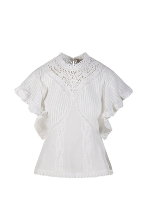 FARM Rio lace-embroidered pleated top - White