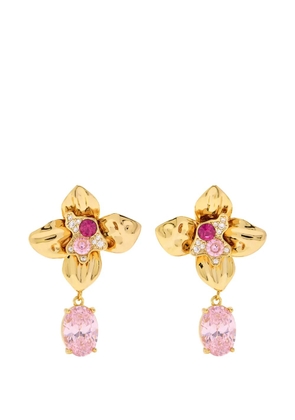 Self-Portrait crystal-embellished floral-motif earrings - Gold
