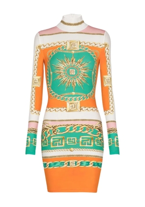 Balmain graphic-print bodycon dress - Orange