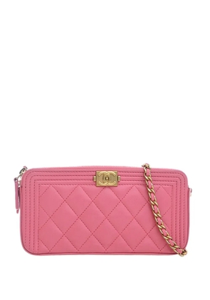 CHANEL Pre-Owned 2016-2017 Quilted Lambskin Boy Double Zip Wallet On Chain crossbody bag - Pink