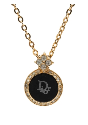 Christian Dior Pre-Owned 20th Century Gold Plated Enamel Strass Logo Pendant Necklace costume necklace - Black