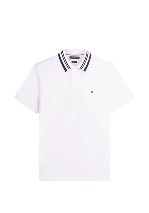 Tommy Hilfiger striped-collar logo-patch polo shirt - White