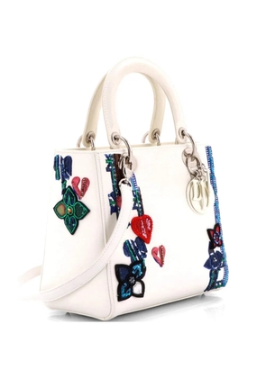 Christian Dior Pre-Owned Lady Dior Bag Patch Embellished Leather Medium satchel - White