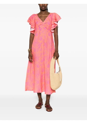 NIMO WITH LOVE Belladonna ruffled-sleeve midi dress - Orange