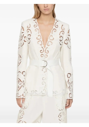 Sea Dahlia broderie-anglaise belted blazer - White