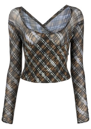 KNWLS Scythe check-print top - Blue