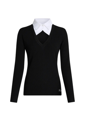 Karl Lagerfeld contrast-collar ribbed-knit polo top - Black