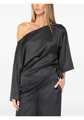 JBQ Cataleya leopard-jacquard one-shoulder top - Black