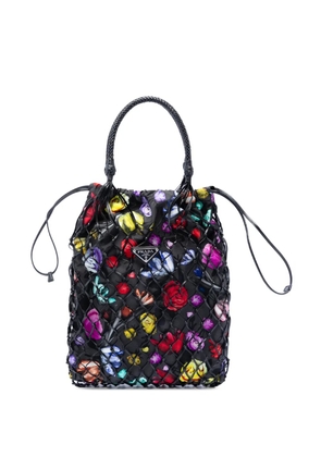 Prada Pre-Owned 2013-2026 Mesh Leather and Floral Printed Tessuto tote bag - Black