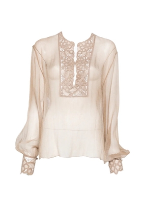 Ermanno Scervino lace-trimmed sheer blouse - Neutrals