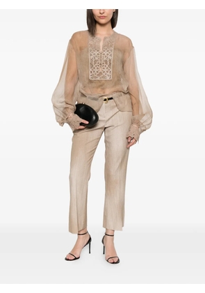 Ermanno Scervino lace-trimmed sheer blouse - Neutrals