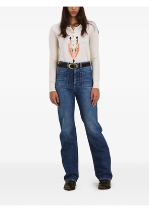 Fortela geometric-embroidered henley top - Neutrals