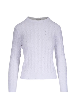 Kinross Cashmere cable-knit embellished sweater - White
