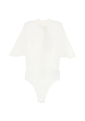 David Koma floral-lace cape-sleeve bodysuit - White