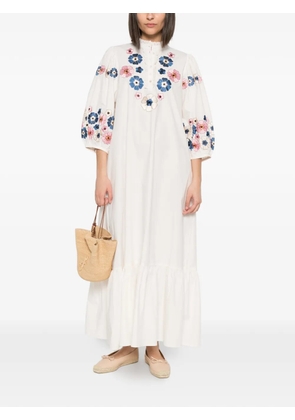 Antik Batik Amantina floral-embroidered ruffled dress - Neutrals