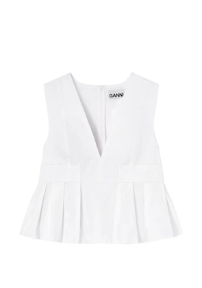 GANNI V-neck pleated blouse - White