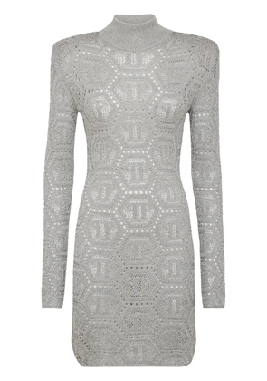 Philipp Plein monogram-pattern crochet-knit minidress - Grey