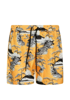 Mauna Kea landscape-print swim shorts - Yellow