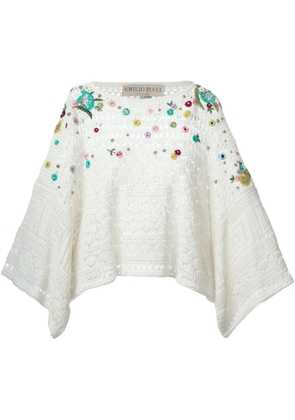 PUCCI embroidered crochet poncho - White