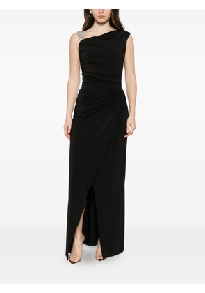 Amen crystal-embellished ruched asymmetric maxi dress - Black