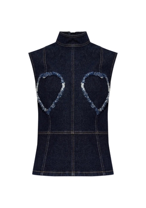 Moschino frayed heart-motif top - Blue