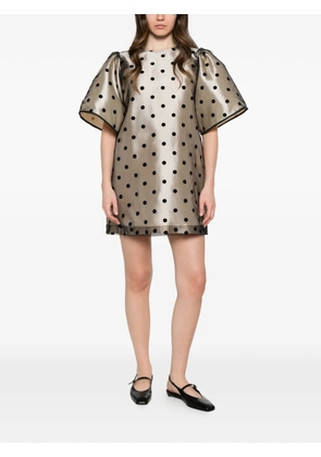 Parlor polka-dot puff-sleeve mini dress - Neutrals