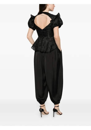 Parlor floral-jacquard peplum-hem blouse - Black