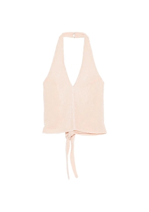 Patrizia Pepe bead-embellished georgette top - Neutrals