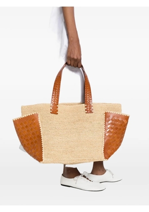 DRAGON DIFFUSION x Sovani woven-raffia leather-panel tote bag - Neutrals