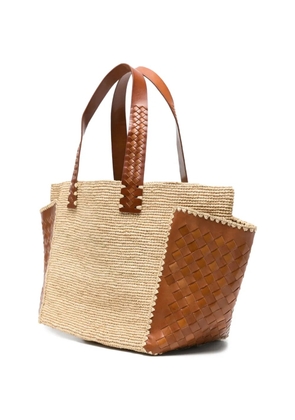 DRAGON DIFFUSION x Sovani woven-raffia leather-panel tote bag - Neutrals