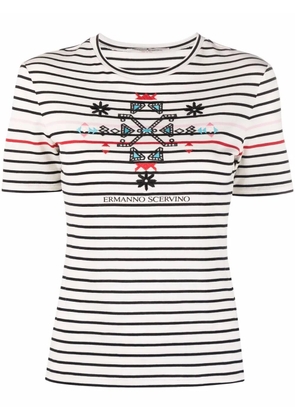 Ermanno Scervino embroidered-design stripy cotton T-shirt - White