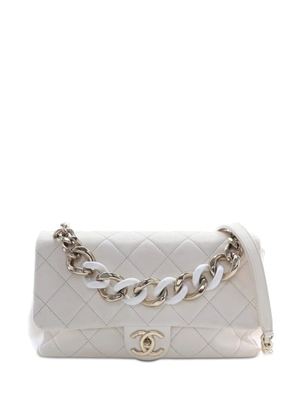 CHANEL Pre-Owned 2019 Medium Lambskin Elegant Chain Single Flap satchel - White