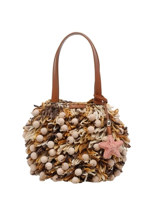 Aquazzura wood pom-pom clutch bag - Neutrals