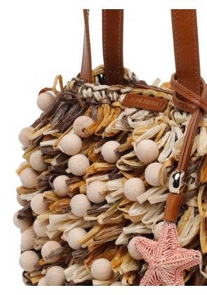 Aquazzura wood pom-pom clutch bag - Neutrals