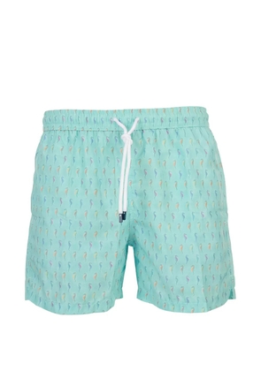 Fedeli seahorse-print drawstring swim shorts - Blue