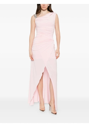 Amen ruched crystal-embellished asymmetric maxi dress - Pink