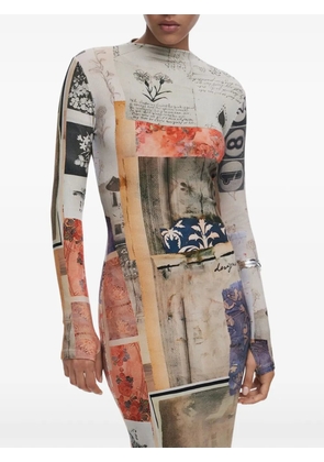 Desigual patchwork-print ribbed midi dress - Neutrals
