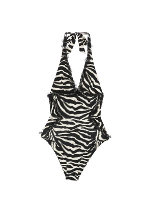 Ermanno Scervino zebra-pattern lace-trim swimsuit - Black