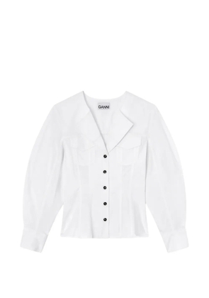 GANNI V-neck puff-sleeve shirt - White