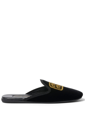 Miu Miu logo-embroidered velvet slippers - Black