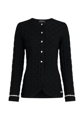Karl Lagerfeld pearl-embellished basket-weave cardigan - Black